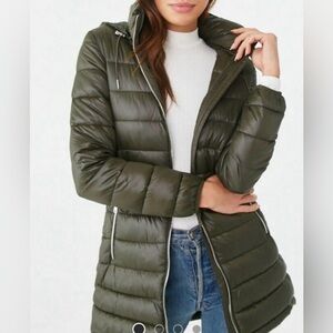 Forever 21 Olive Puffer Jacket